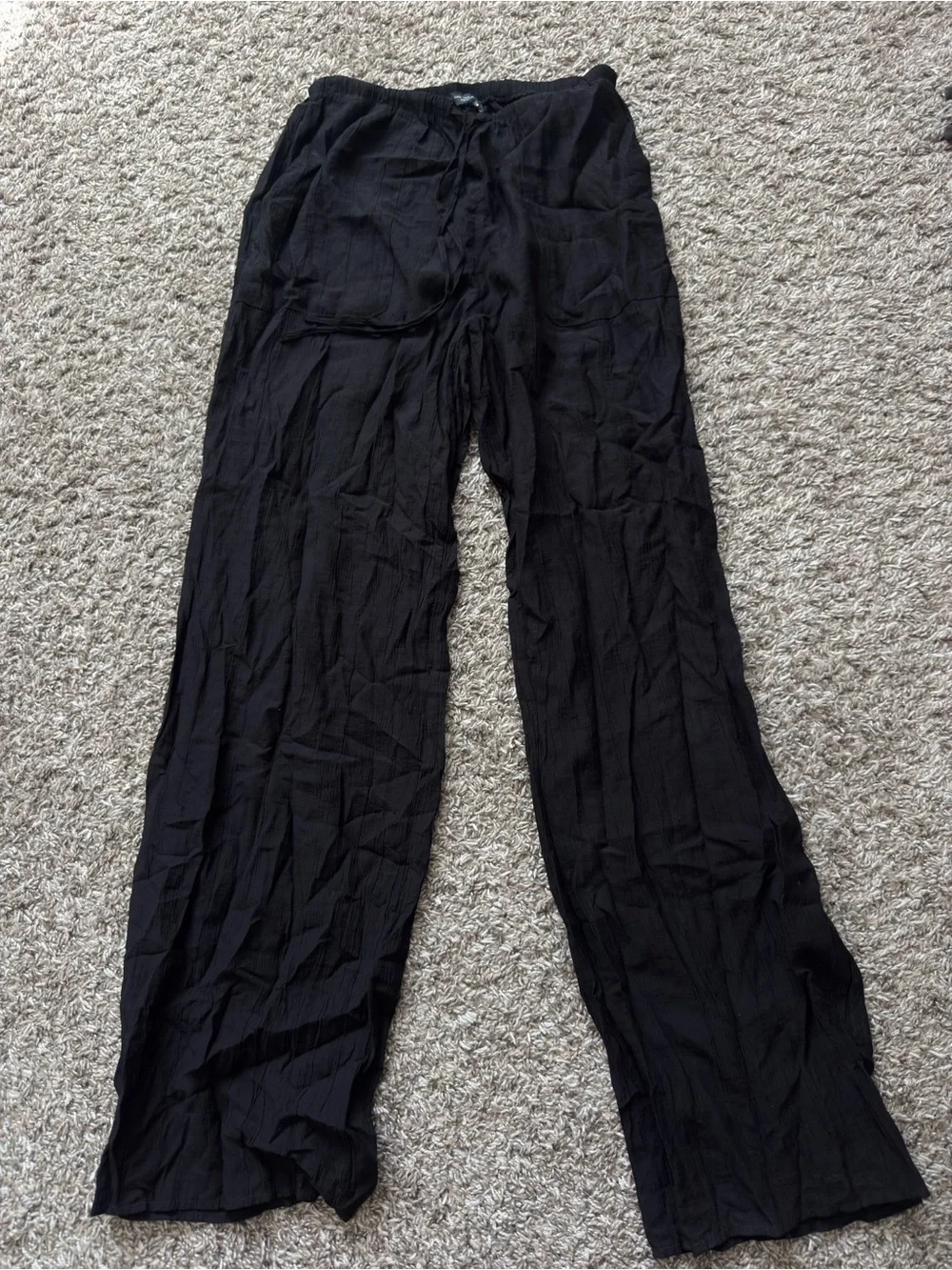 Zara Black Wide-Leg Linen Drawstring Pants